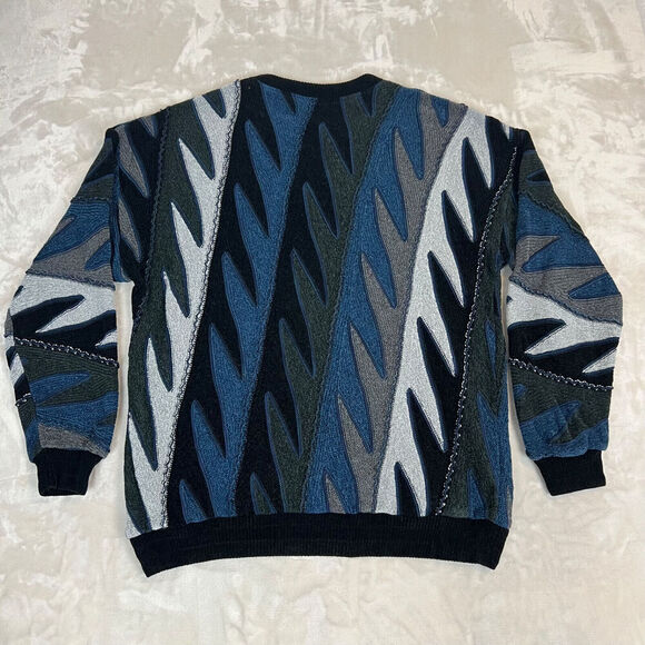 VTG Tundra Canada Sweater Mens XL 3D Knit Abstract Cosby Biggie 90s Grandpa Y2K - Picture 10 of 12